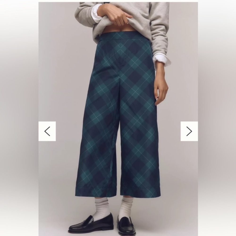 Anthropologie Maeve Taffeta cropped plaid pants